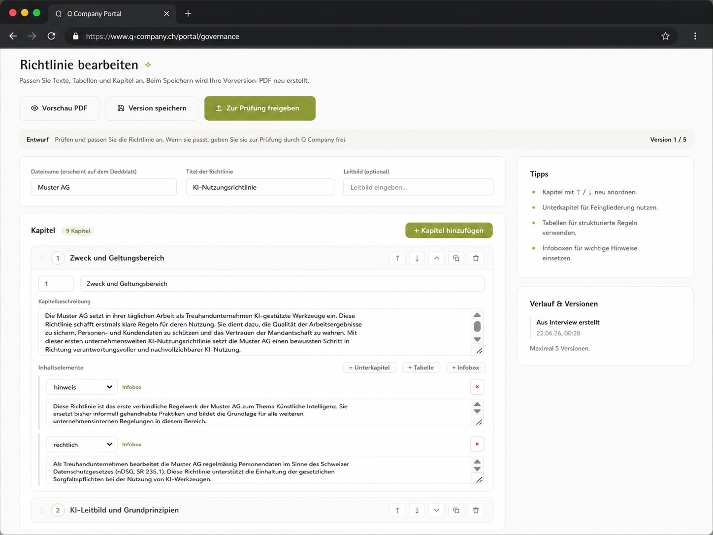 Editor: Kapitel, Tabellen und Infoboxen anpassen